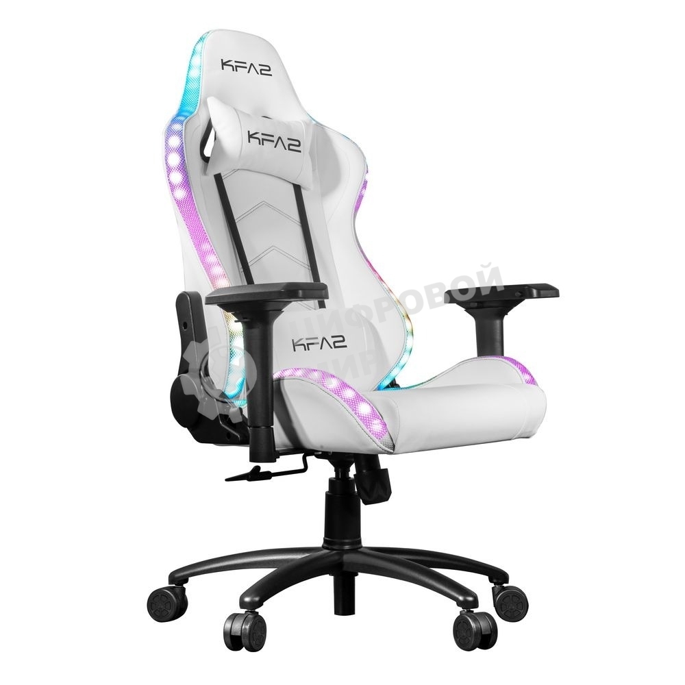 Кресло KFA2 Gaming Chair 01 RGB SE белый, экокожа, RGB-подсветка, подголовник