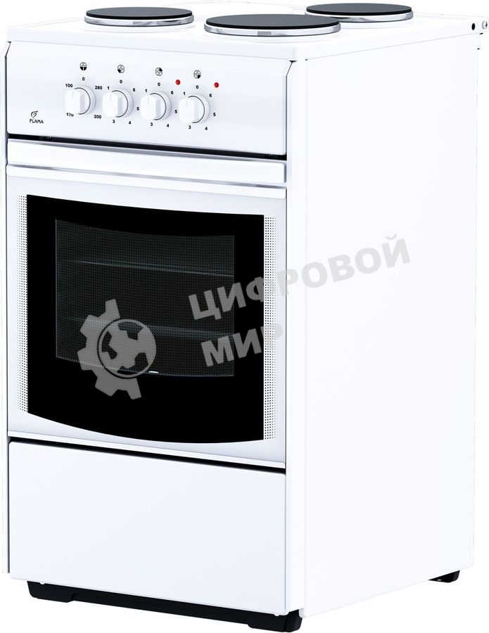 Плита электрическая Flama AE 1304 W белый, конфорок 3 шт, духовка 50 л, 50 см x 85 см x 60 см