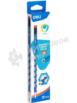 Карандаш чернографитный Deli EC016-2B U-Touch 2B, трехгранный, (12шт) ластик