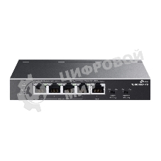 Коммутатор настольный TP-Link TL-SG1005P-PD с 5 гиг. портами (1 порт с входящим PoE++, 4 порта с исходящим PoE+), бюджет PoE: 9, 21, 47 или 66 Вт (зависит от используемого стандарта входящего PoE)