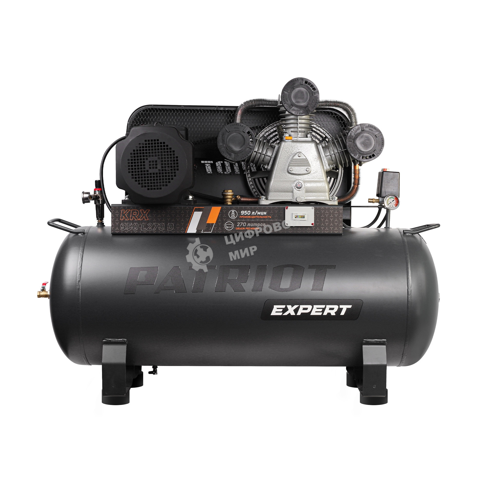 Компрессор поршневой Patriot KRX 950 L270 D ременной, масляный, 950 л/мин, 270 л, 10 бар, 5.5 кВт, 400 В