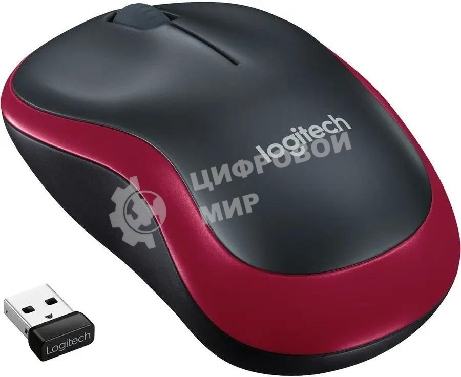 Мышь беспроводная Logitech M185, красный, 1000 dpi, радиоканал, USB, кнопки - 3