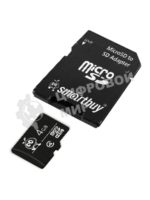 Флеш карта Micro SDHC 4Gb Smartbuy Сlass 4, адаптер в комплекте