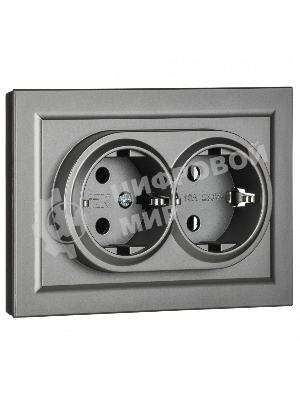 Розетка 2-местная IEK BRITE РС12-3-БрС с заземлением, без защитных шторок, 16А в сборе, сталь