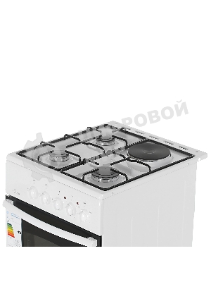 Плита комбинированная Flama RK 23-105 W белый, конфорок 4 шт, духовка 50 л, 50 см x 85 см x 60 см