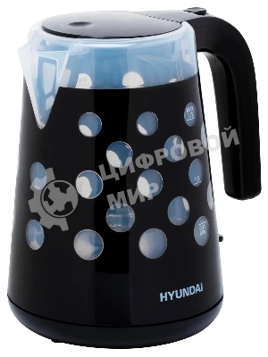Чайник электрический Hyundai HYK-G2012 1.7 л, 2200 Вт, черный/прозрачный (корпус: пластик)