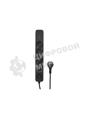 Сетевой фильтр Гарнизон 2.0 Мультипорт EPS-4-U3-B-2, 4 р, 10А, 3xUSB, 2 м, ур.защиты 2+, черный, пакет