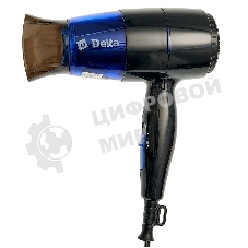 Фен Delta DL-0907 черный/синий, 1400 Вт, компактный