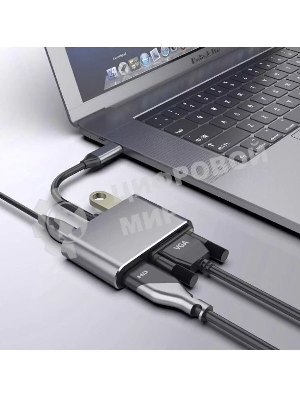 USB-концентратор USB3.1 TypeCm -->HDMI+USB3.0+PD+VGA Alum Grey 4K@30Hz, Telecom TUC055