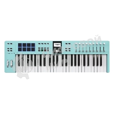 Клавиатура MIDI 231524 Arturia KeyLab Essential 49 mk3 Aquamarine 49 клавиш, LCD дисплей, 9 энкодеров, 8 пэдов, 9 фейдеров, 12 кнопок управления, колеса высоты тона и модуляции, 1/4