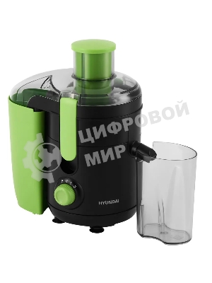 Соковыжималка Hyundai HY-JE1625 чёрный/зелёный, центробежная, 500 Вт, 400 мл, механическое