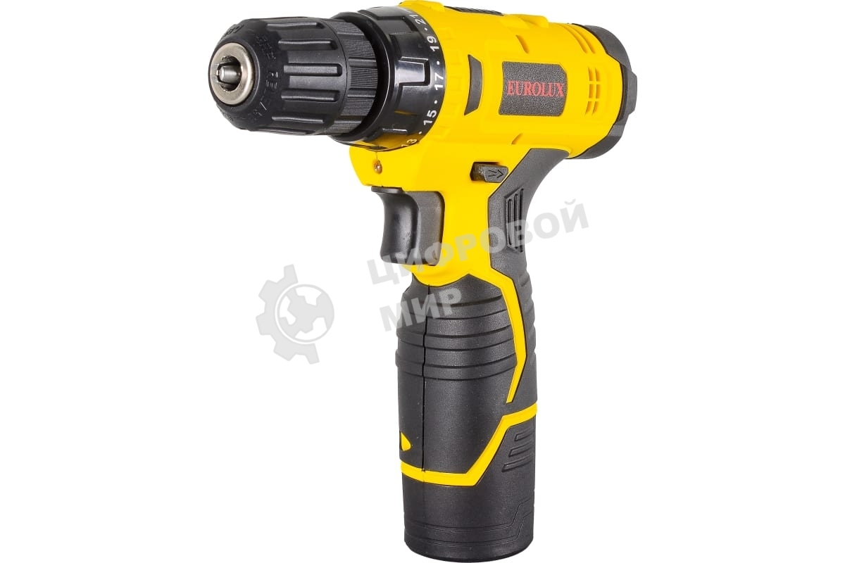 Дрель-шуруповерт Eurolux ДА-12/2Li, 12 В, 1.5 Ач, 25 Нм, щеточный