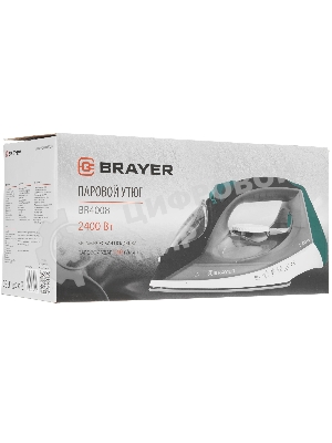 Утюг BRAYER BR4008 серый/зеленый, 2400 Вт, 25 г/мин, 140 г/мин, 330 мл