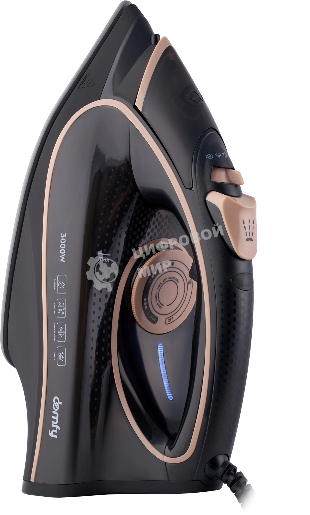 Утюг Domfy DSC-EI901 черный/золотистый, 3000 Вт, 220 г/мин, 450 мл