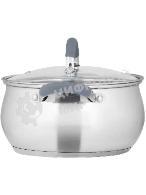 Кастрюля LARA LR02-481 BELL 18x10,5 см, 2,6 л, нержавеющая сталь, индукционное дно, силиконовая ручка, стеклянная крышка