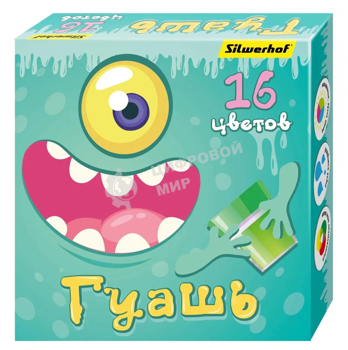 Гуашь Silwerhof Монстрики, 16 цветов, баночка, 20 мл, картонная коробка