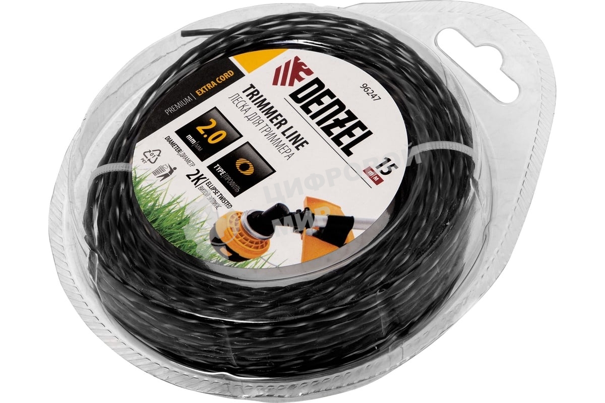 Леска для триммера Denzel двухкомпонентная эллипс, 2,0мм х 15м, блистер EXTRA CORD