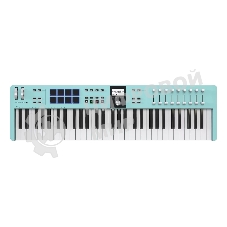 Клавиатура MIDI 231534 Arturia KeyLab Essential 61 mk3 Aquamarine 61 клавиша, LCD дисплей, 9 энкодеров, 8 пэдов, 9 фейдеров, 12 кнопок управления, колеса высоты тона и модуляции, 1/4
