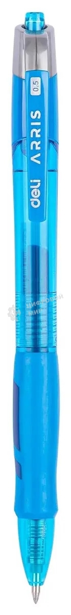 Ручка гелевая автоматическая Deli Arris EG08-BL прозрачный/голубой, d=0.5мм, синие чернила, резиновая манжета