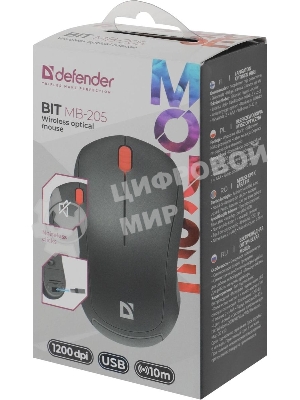 Мышь беспроводная Defender Bit MB-205 черный, 1200 dpi, радиоканал, USB, кнопки - 3