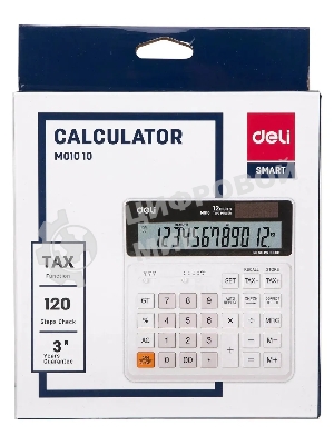 Калькулятор бухгалтерский Deli EM01010 белый 12-разр.