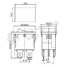 Выключатель клавишный Rexant 250V 6А (4с) ON-OFF синий с подсветкой Mini