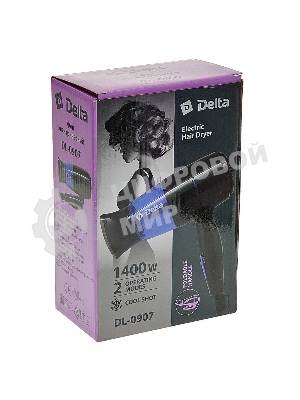 Фен Delta DL-0907 черный/синий, 1400 Вт, компактный