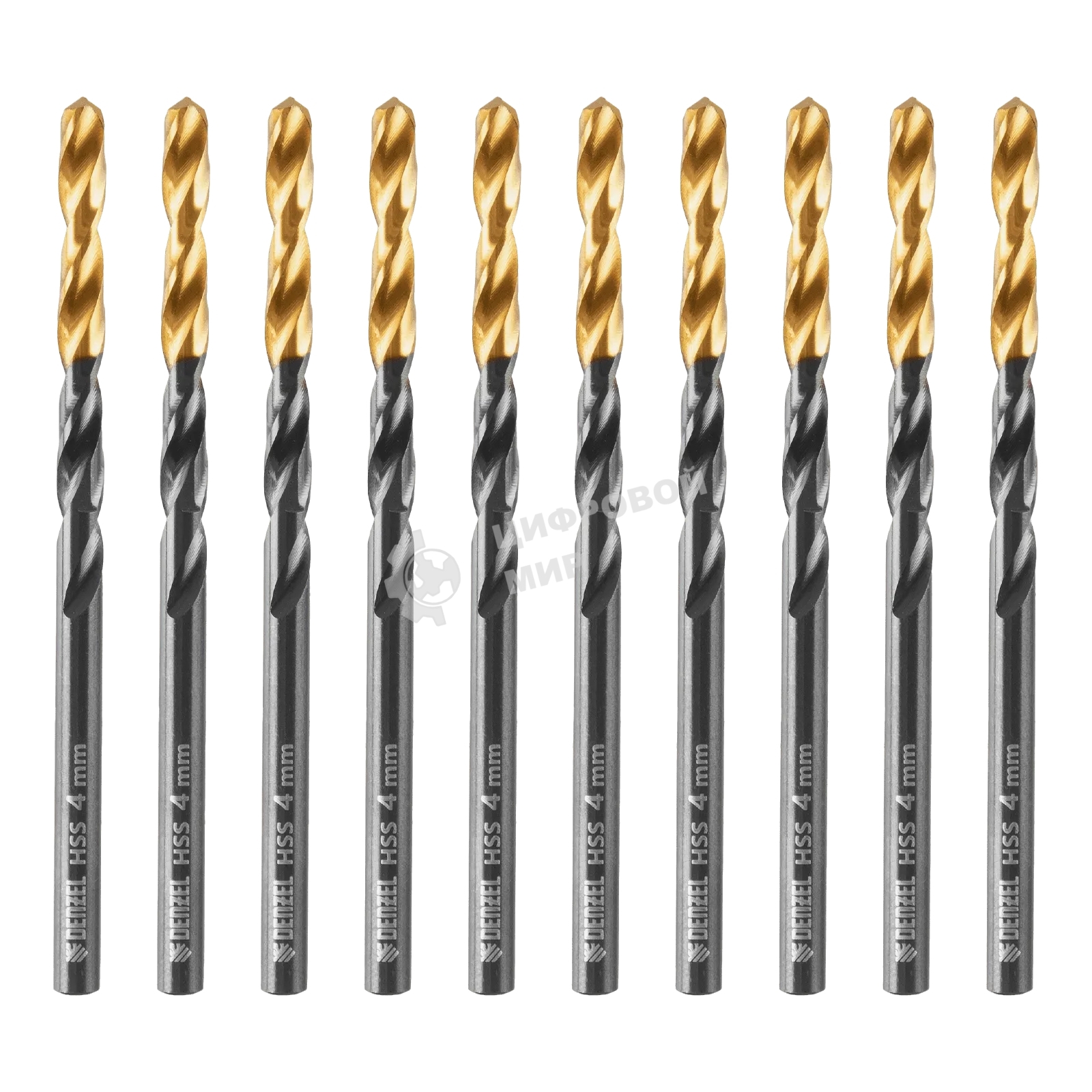 Сверло по металлу Denzel 4 мм, HSS-Tin, Golden Tip, 10 шт.