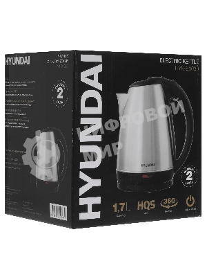 Чайник электрический Hyundai HYK-S1030 1.7 л, 2200 Вт, серебристый матовый/черный (корпус: металл)