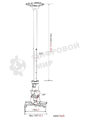 Кронштейн для проектора Cactus CS-VM-PR01L-AL серебристый макс.10кг настенный и потолочный поворот и наклон