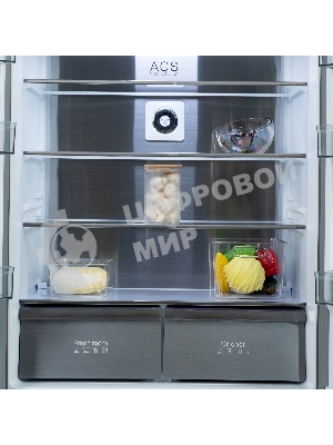 Холодильник Бирюса CD 496 TCG текстурированное серое стекло трехкамерный 334/162л морозилка снизу, NoFrost, Side by Side