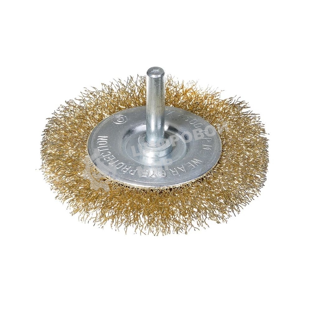 Оснастка Deli Щетка дисковая прямая для дрели DH-GSS100-E4 100мм, латунированная, толщина проволоки 0,3мм, хвостовик 6мм, макс. 4500 об/мин