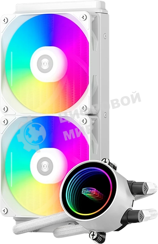 Система охлаждения PCCooler DA240 ARGB WH (270W, 240мм, белый, ARGB/ Fans: 2x120мм, 73.6CFM, -dBA, 1800RPM/ Pump height 55мм, -dBA, 3000RPM, Rad thickness 27мм/ S: 1851, 1700, 1200, 20XX, 115X, AM5, AM4)