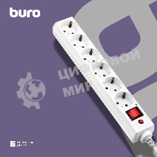 Сетевой фильтр Buro 600SH-16-1.8-W 1.8 м, 6 розеток, белый, коробка
