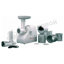 Мясорубка электрическая Белвар Помощница КЭМ-П2У 304-04 белый, 1500 Вт, 0.4 кг/мин, реверс, насадки - 6