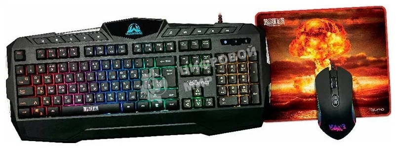 Комплект клавиатура+мышь Qumo Wartime проводной, USB, 3200 DPI, чёрный