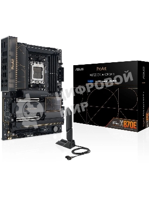 Материнская плата ASUS PROART X870E-CREATOR WIFI, AM5, AMD X870E, 4xDDR5, 4xSATA, 4xM.2, 2xPCIe 5.0 x16, 1xPCIe 4.0 x4, 2xUSB-C 40Gbps, 1xUSB-C 20Gbps, 7xUSB-A 10Gbps, 1xUSB-A 2.0, 1xDP (v1.4), 1xHDMI (v2.1), 1x10Gb LAN, 1x2.5Gb LAN, Wi-Fi 7, Bluetooth 5.4, 3x3.5 мм, 7.1, ATX