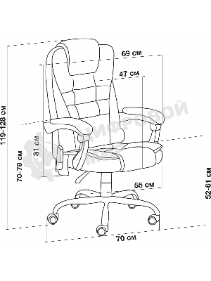 Кресло Cactus CS-CHR-OC03M-BR темно-коричневый, экокожа, подголовник