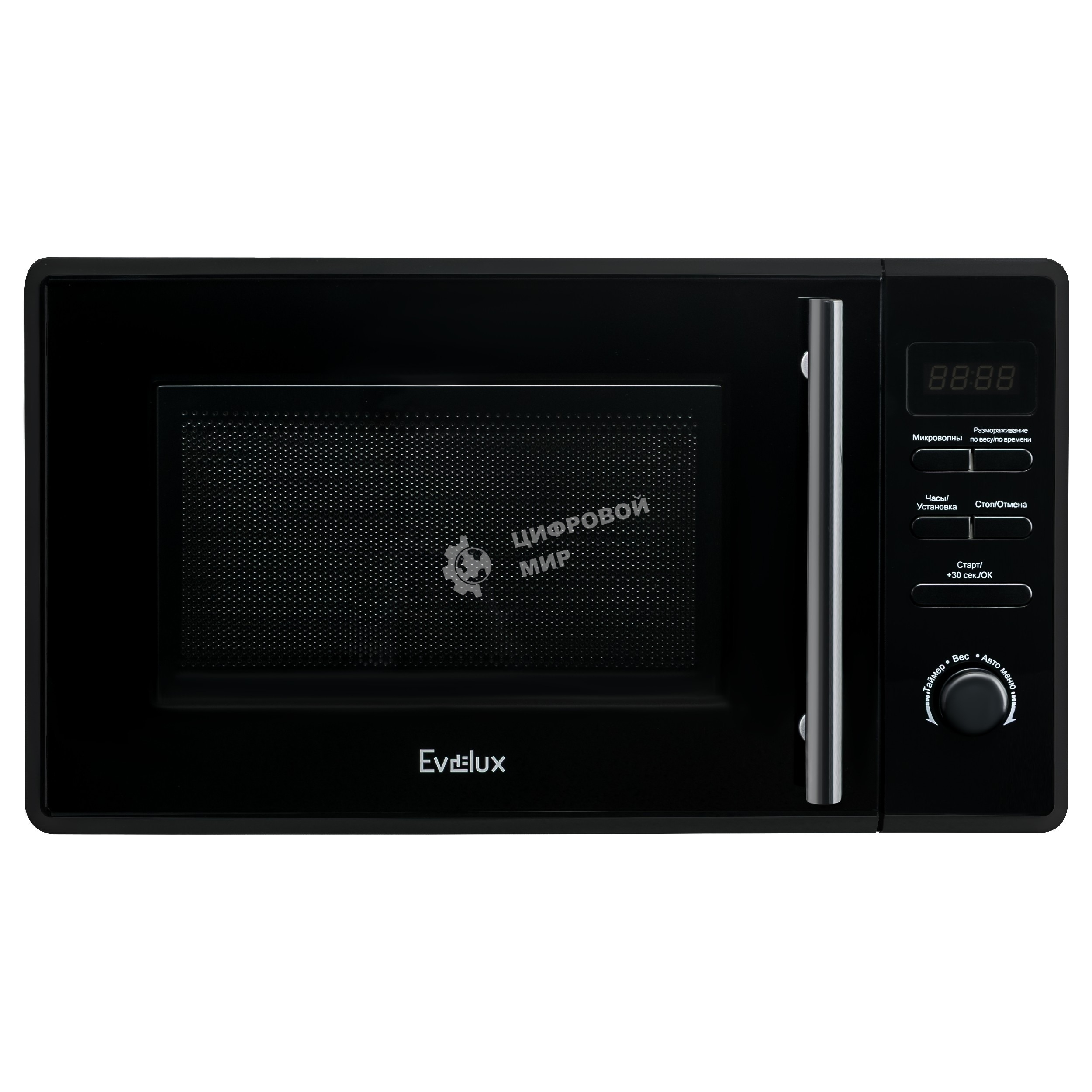 Микроволновая печь Evelux MW 203 B черный, 20 л, 700 Вт, переключатели - кнопки, поворотный механизм