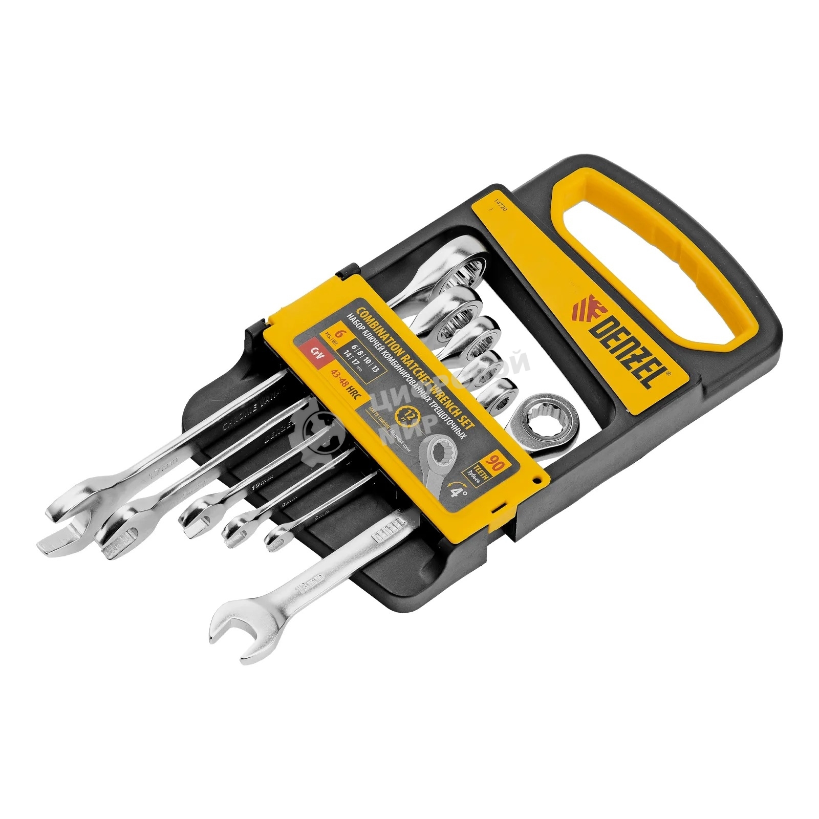 Набор ключей комбинированных трещоточных Denzel 6-17 мм, 6 шт., CrV, матовый хром