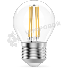 Лампа светодиодная филаментная Gauss Filament 8Вт цок.: E27 шар св. свеч. бел. нейт. (упак.: 10 шт)