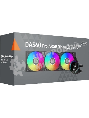 Система охлаждения PCCooler DA360 Pro ARGb Digital BK (300W, 360мм, LED temp., Black, ARGb/Fans: 3x120мм, 75.8CFM, 33.7dBA, 2200RPM/Pump height 57мм, 28dBA, 3000RPM, Rad thickness 27мм/S: 1851, 1700, 1200, 20XX, 115X, AM5, AM4)
