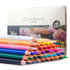 Карандаши цветные Deli 6566, липа, 36 цветов, коробка металлическая