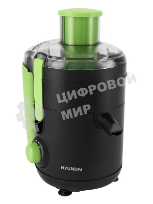 Соковыжималка Hyundai HY-JE1625 чёрный/зелёный, центробежная, 500 Вт, 400 мл, механическое