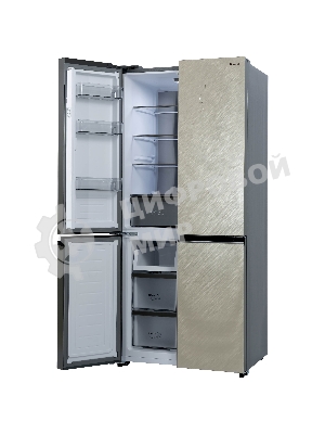 Холодильник Бирюса CD 496 TGG текстурированное бежевое стекло трехкамерный 334/162л морозилка снизу, No Frost, Side by Side