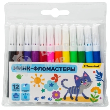 Фломастеры Silwerhof Веселые друзья 8мм 88мм, круглый корпус, вентилируемый колпачок, 12 цветов, пакет с европодвесом