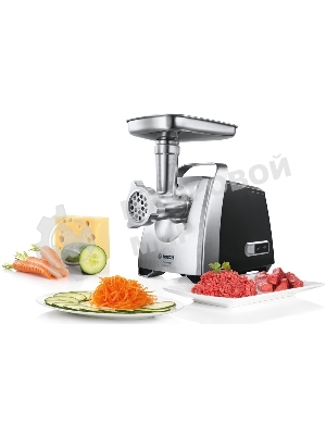 Мясорубка электрическая Bosch MFW68680 черный, 2200 Вт, 4.3 кг/мин, реверс, защита от перегрузки, насадки - 5