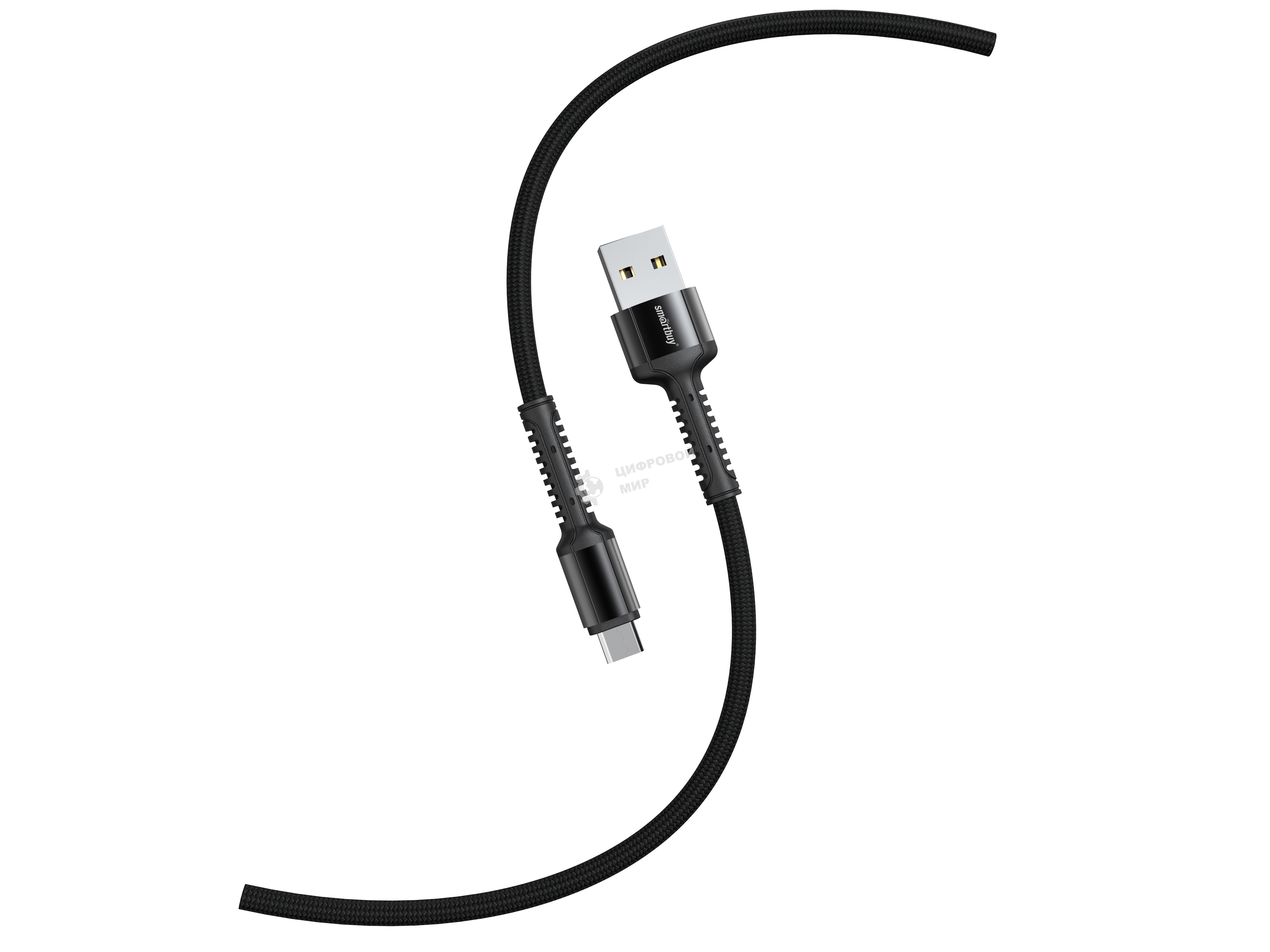 Кабель Smartbuy S26 MicroUSB черный.,3 А,QC,нейл.,1м