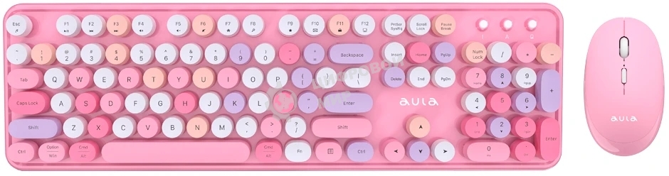 Комплект клавиатура+мышь AULA AC306 беспроводной, USB, 1600 DPI, розовый