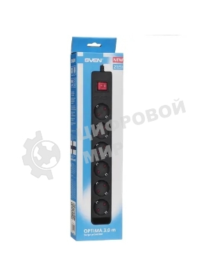 Сетевой фильтр SVEN Optima 3,0 м (6 розеток с защитными шторками) черный, цветная коробка